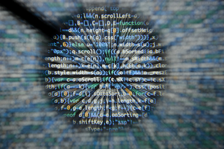 Real Java Script code developing screen. Programing workflow abstract algorithm concept. Closeup of Java Script and HTML code.の写真素材