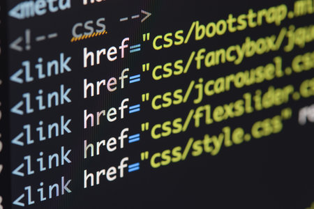 Real Html code developing screen. Programing workflow abstract algorithm concept. Lines of Html code...