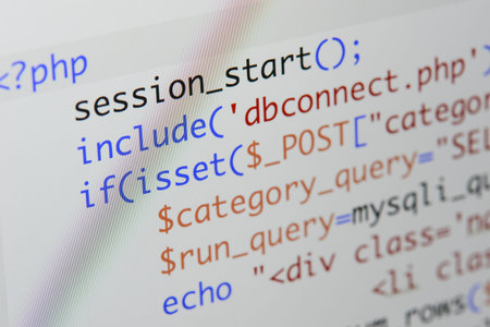 Real Php code developing screen. Programing workflow abstract algorithm concept. Lines of Php code...