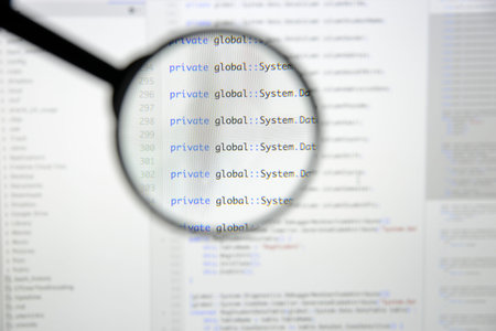 Real c# code developing screen. Programing workflow abstract algorithm concept. Lines of c# code...
