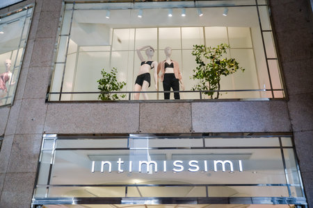 Milan, Italy - September 24, 2017:  Intimissimi store in Milan. Fashion week Intimissimi shopping