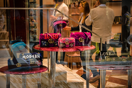 Milan, Italy - September 24, 2017:  Gucci store in Milan. Fashion week Gucci shoppingのeditorial素材
