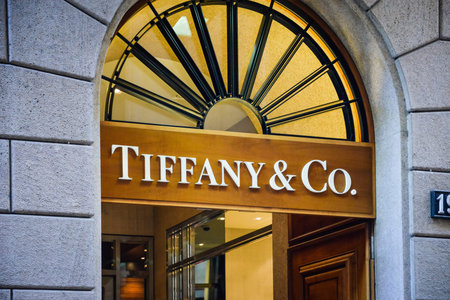 Milan, Italy - September 24, 2017:  Tiffany store in Milan. Fashion week Tiffany shopping
