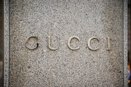 Milan, Italy - September 24, 2017:  Gucci store in Milan. Fashion week Gucci shoppingのeditorial素材