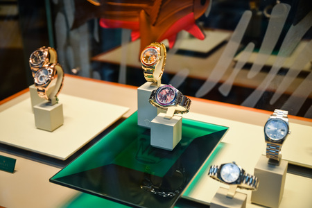 Milan, Italy - September 24, 2017:  Rolex watches in a store in Milan. Fashion week Rolex shoppingのeditorial素材