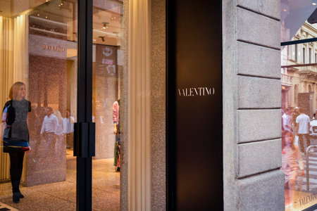 Milan, Italy - September 24, 2017:  Valentino store in Milan. Fashion week Valentino shopping