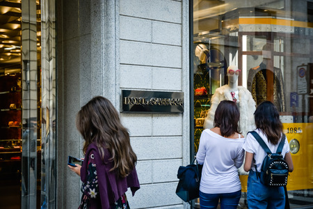 Milan, Italy - September 24, 2017:  Dolce Gabbana store in Milan. Fashion week Dolce Gabbana shoppingのeditorial素材