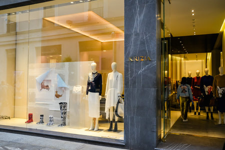 Milan, Italy - September 24, 2017:  Krizia store in Milan. Fashion week Krizia shopping
