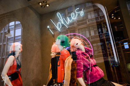 Milan, Italy - September 24, 2017:  I Blues store in Milan. Fashion week  iBlues shoppingのeditorial素材