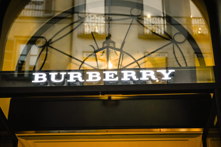 Milan, Italy - September 24, 2017:  Burberry store in Milan. Fashion week Burberry shopping