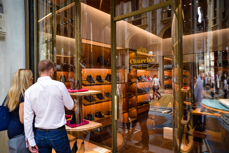 Milan, Italy - September 24, 2017:  Church's store in Milan. Fashion week Church's shoppingのeditorial素材