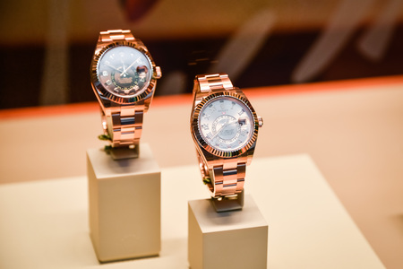 Milan, Italy - September 24, 2017:  Rolex watches in a store in Milan. Fashion week Rolex shoppingのeditorial素材