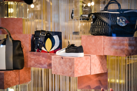 Milan, Italy - September 24, 2017:  Furla store in Milan. Fashion week Furla shopping