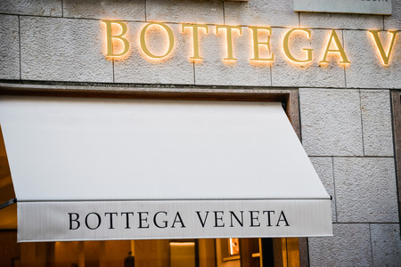 Milan, Italy - September 24, 2017:  Bottega Veneta store in Milan. Fashion week shoppingのeditorial素材