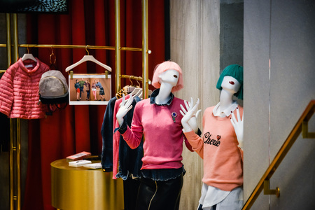 Milan, Italy - September 24, 2017:  I Blues store in Milan. Fashion week  iBlues shoppingのeditorial素材