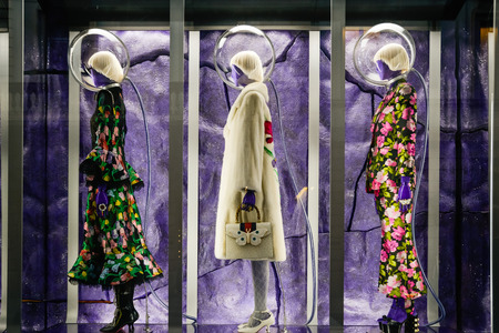 Milan, Italy - September 24, 2017:  Gucci store in Milan. Fashion week Gucci shoppingのeditorial素材