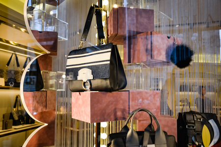 Milan, Italy - September 24, 2017:  Furla store in Milan. Fashion week Furla shoppingのeditorial素材