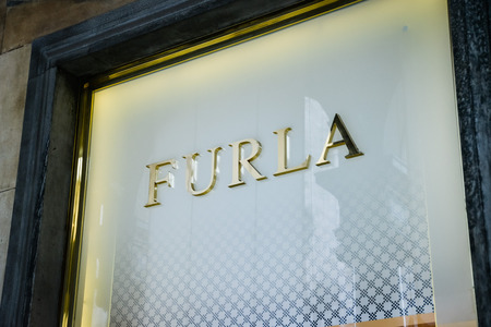 Milan, Italy - September 24, 2017:  Furla store in Milan. Fashion week Furla shoppingのeditorial素材