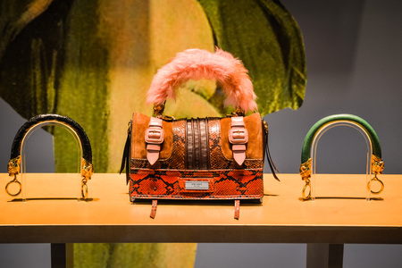 Milan, Italy - September 24, 2017:  Prada bag in a Milan storeのeditorial素材