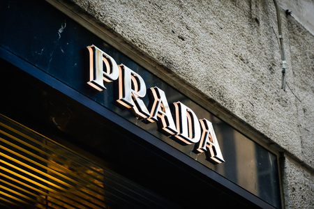 Milan, Italy - September 24, 2017:  Prada store in Milan. Fashion week Prada shopping