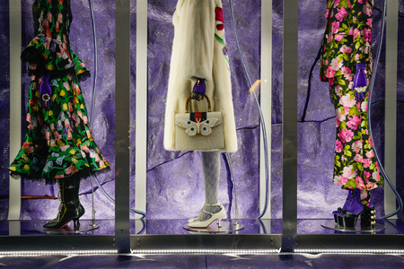 Milan, Italy - September 24, 2017:  Gucci store in Milan. Fashion week Gucci shoppingのeditorial素材