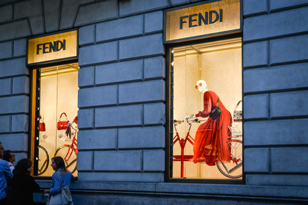 Milan, Italy - September 24, 2017:  Fendi store in Milan. Fashion week Fendi shoppingのeditorial素材