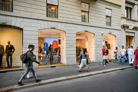 Milan, Italy - September 24, 2017:  Pinko store in Milan. Fashion week Pinko shopping