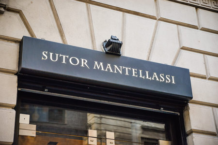 Milan, Italy - September 24, 2017:  Sutor Mantellassi store in Milan. Fashion week Sutor Mantellassi...