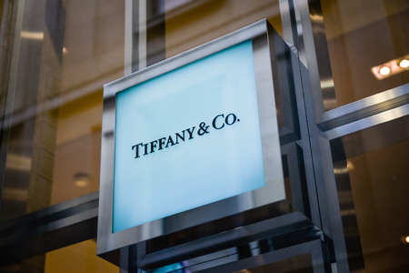 Milan, Italy - September 24, 2017:  Tiffany store in Milan. Fashion week Tiffany shoppingのeditorial素材