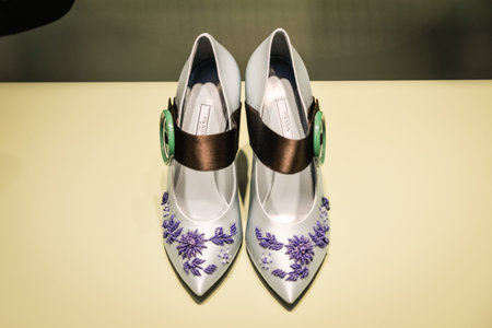 Milan, Italy - September 24, 2017:  Prada shoes in a Milan store
