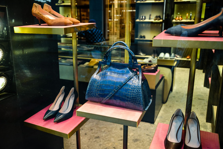 Milan, Italy - September 24, 2017:  Sutor Mantellassi shoes in a store in Milan. Fashion week Sutor Mantellassi shoppingのeditorial素材