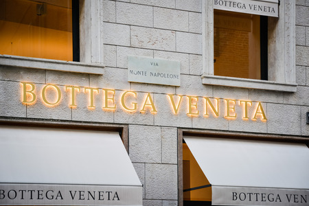 Milan, Italy - September 24, 2017:  Bottega Veneta store in Milan. Fashion week shoppingのeditorial素材