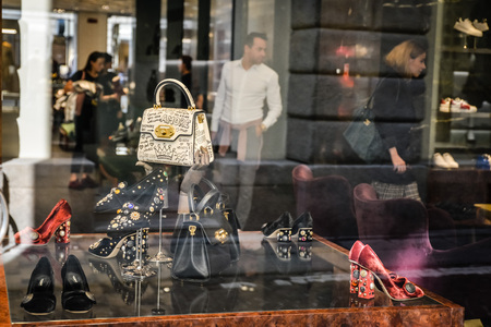 Milan, Italy - September 24, 2017:  Dolce Gabbana store in Milan. Fashion week Dolce Gabbana shoppingのeditorial素材