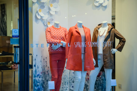 Lodi, Italy - February 28, 2017: Shop window of a Stefanel shop in Lodi Spring Summer 2017...