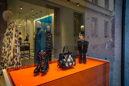 Milan, Italy - September 24, 2017:  Valentino store in Milan. Fashion week Valentino shoppingのeditorial素材