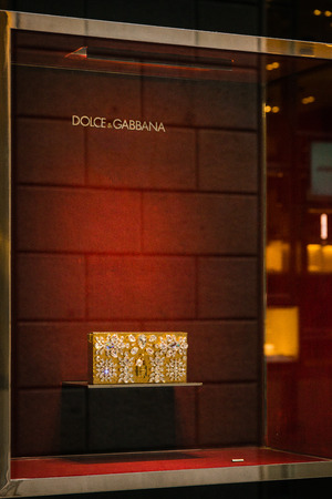 Milan, Italy - October 9, 2016: Shop window of a Dolce & Gabbana shop in Milan - Montenapoleone street, Italy. Few days after Milan Fashion Week. Fall Winter 2017 Collection.のeditorial素材