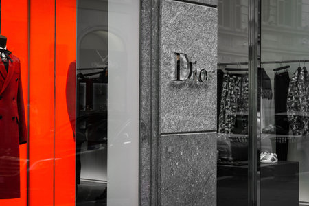 Milan, Italy - October 8, 2016: Shop window of a Dior shop in Milan - Montenapoleone area, Italy....