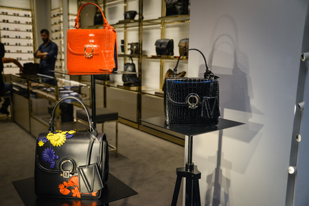 Milan, Italy - September 24, 2017:  Versace store in Milan. Fashion week Versace shoppingのeditorial素材