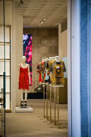 Milan, Italy - September 24, 2017:  Versace store in Milan. Fashion week Versace shopping