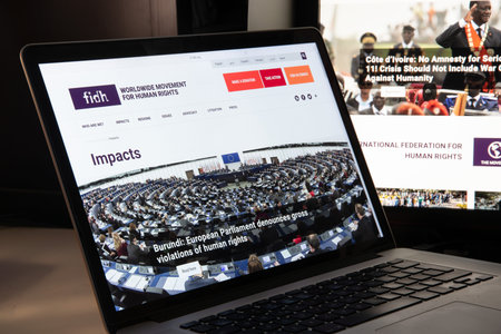 Milan, Italy - August 15, 2018: FIDH NGO website homepage. FIDH logo visible.