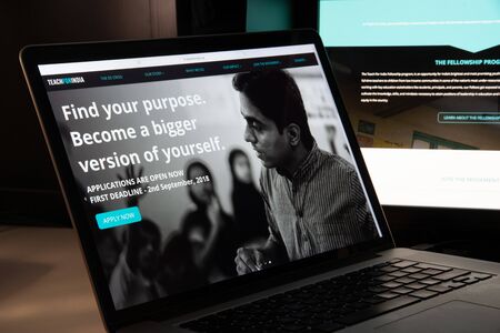 Milan, Italy - August 15, 2018: Teach For India NGO website homepage. Teach For India logo visible.のeditorial素材