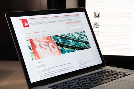 Milan, Italy - August 15, 2018: ISO - International Organization for Standardization NGO website homepage. ISO - International Organization for Standardization logo visible.のeditorial素材