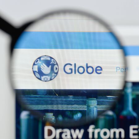 Milan, Italy - August 20, 2018: Globe Telecom website homepage. Globe Telecom logo visible.のeditorial素材