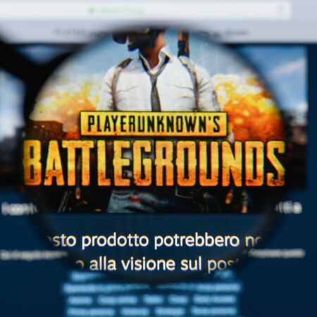 Milan, Italy - August 20, 2018: PlayerUnknown's Battlegrounds website homepage. PlayerUnknown's Battlegrounds logo visible.のeditorial素材