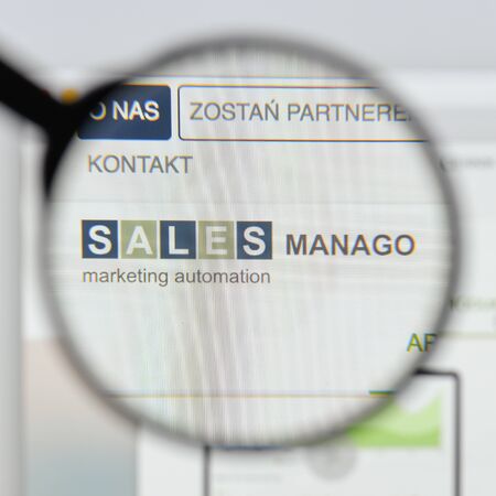 Milan, Italy - August 20, 2018: sales manago website homepage. sales manago logo visible.のeditorial素材