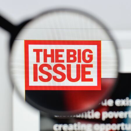 Milan, Italy - August 20, 2018: The Big Issue website homepage. The Big Issue logo visible.のeditorial素材