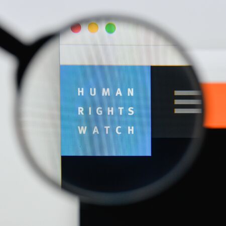 Milan, Italy - August 20, 2018: Human Rights Watch website homepage. Human Rights Watch logo visible.のeditorial素材
