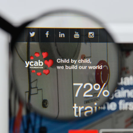 Milan, Italy - August 20, 2018: Ycab Foundation website homepage. Ycab Foundation logo visible.