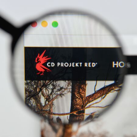 Milan, Italy - August 20, 2018: CD PROJEKT website homepage. CD PROJEKT logo visible.のeditorial素材