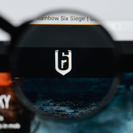 Milan, Italy - August 20, 2018: Tom Clancy's Rainbow Six Siege website homepage. Tom Clancy's Rainbow Six Siege logo visible.のeditorial素材